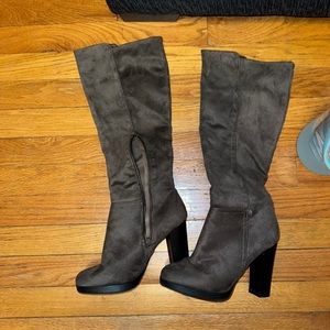Taupe knee high suede boots